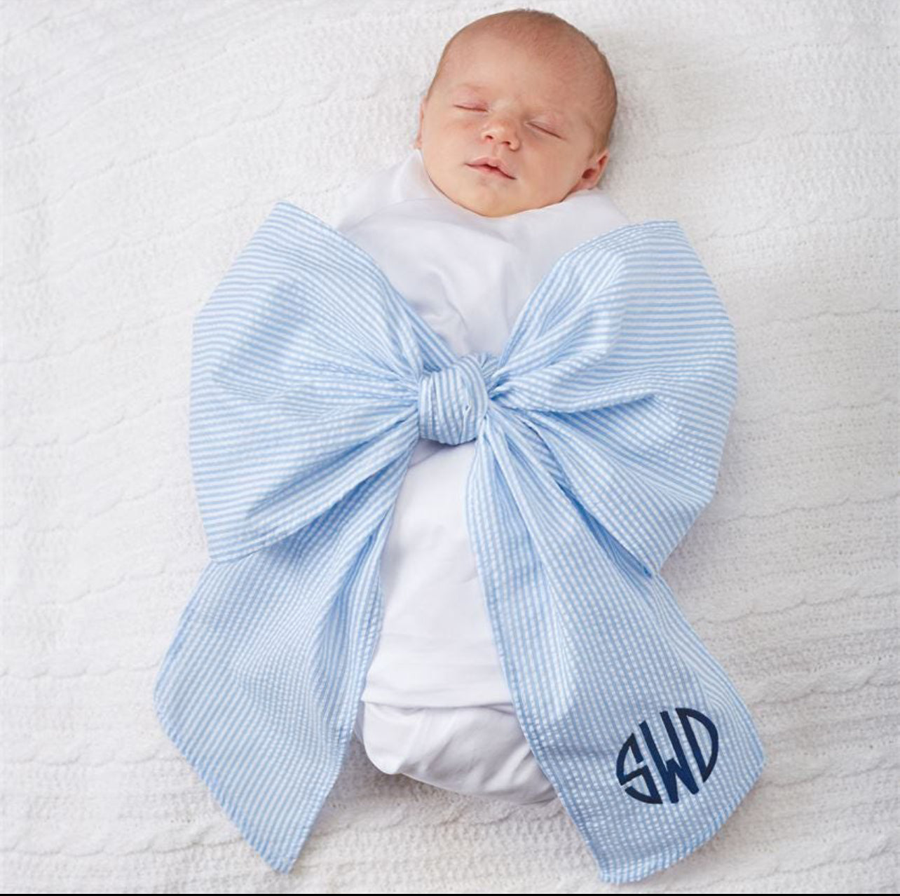 Monogramed Infant Baby Swaddle Bow