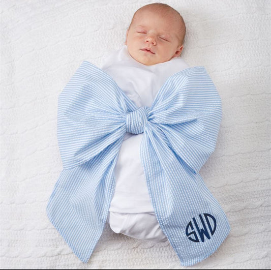 Monogramed Infant Baby Swaddle Bow