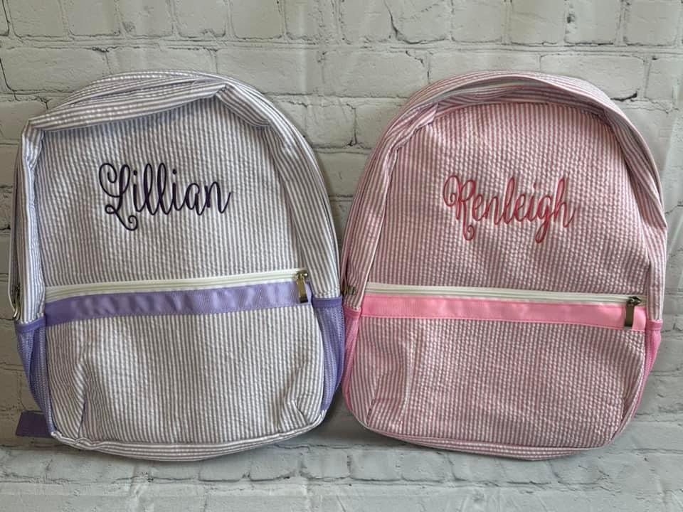 Personalized seersucker backpack