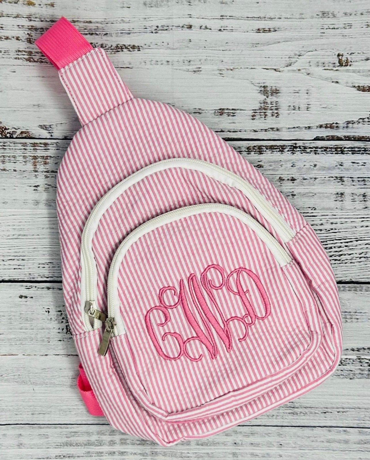 Embroidered sling bag/ crossbody Seersucker bag