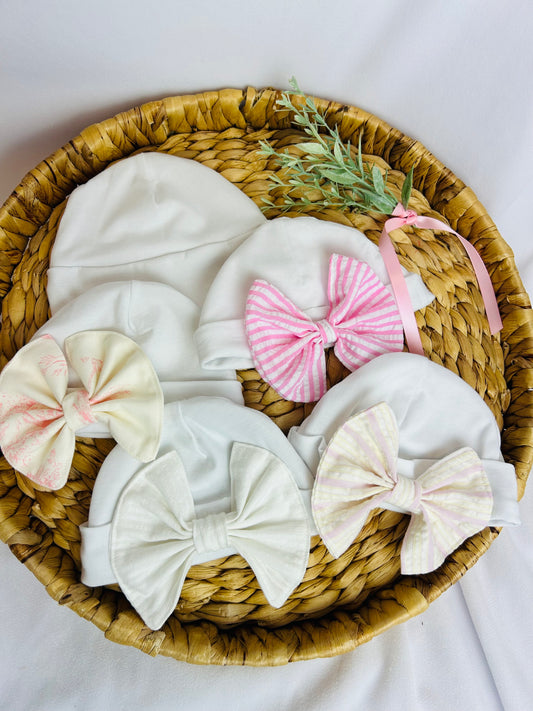 Girl Newborn Baby Bow Hats 100% knit Cotton