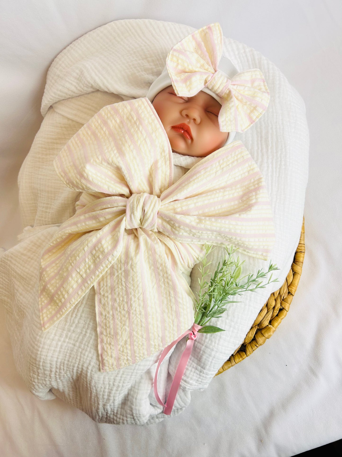 Monogramed Infant Baby Swaddle Bow