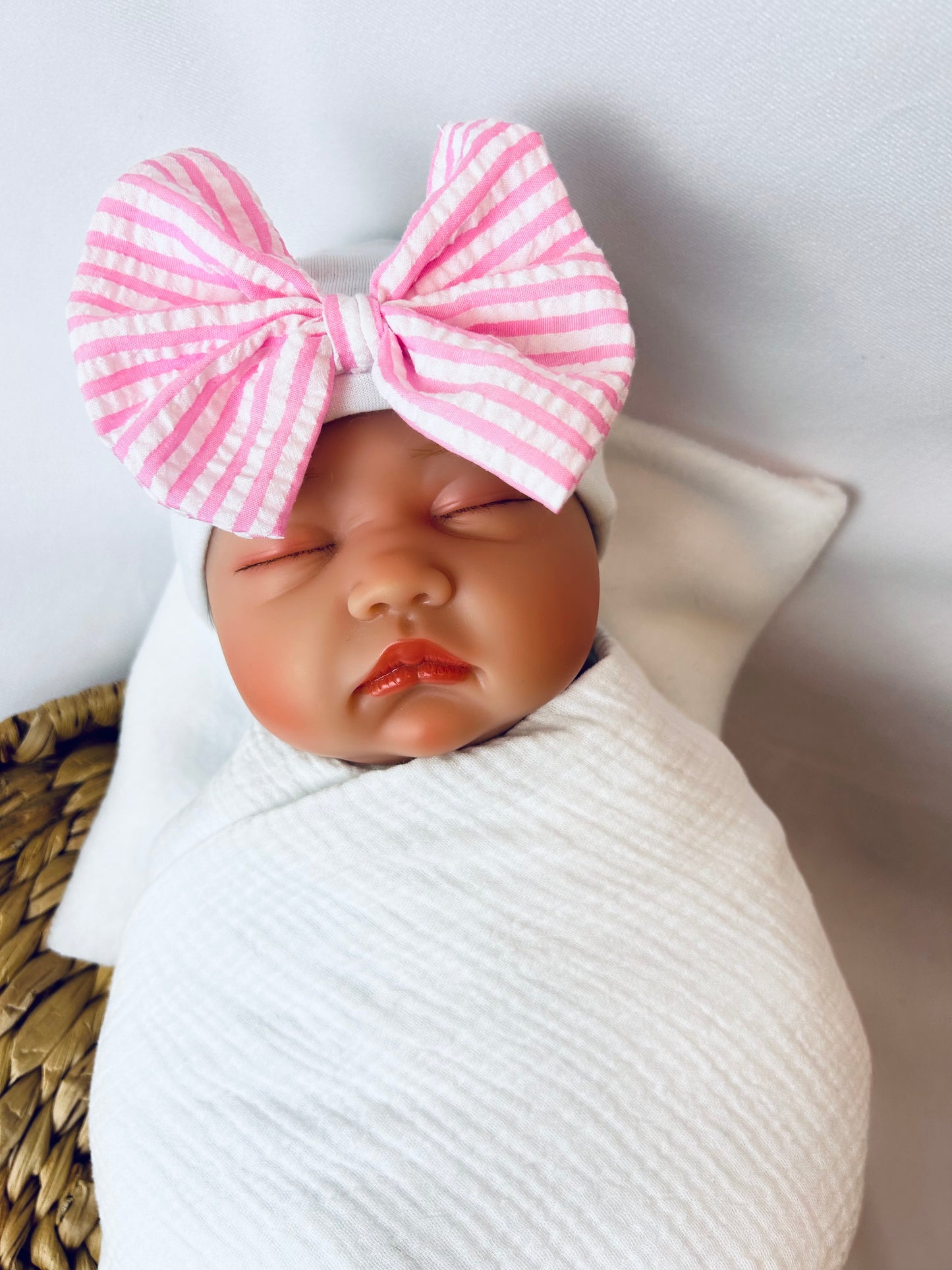 Girl Newborn Baby Bow Hats 100% knit Cotton